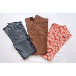 Hudson Jeans Size 27 Nico Midrise Super Skinny Lot Of 3-Black Metallic/Brown/Red